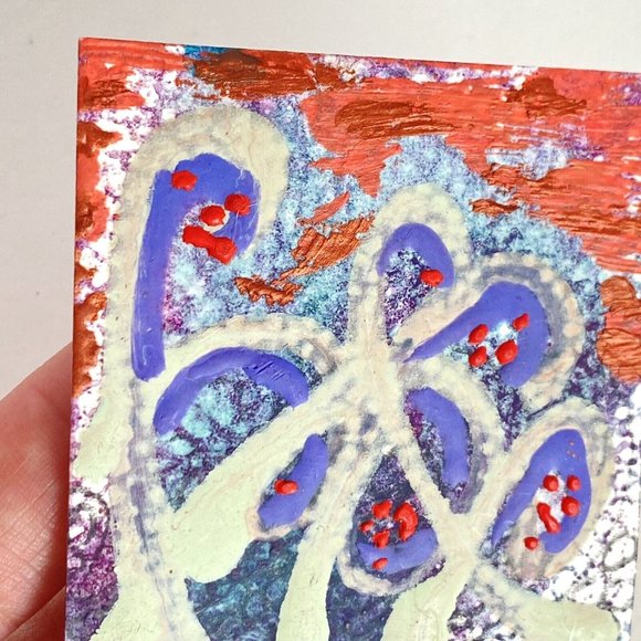 ATC ACEO Original 'Fiddle Fern' Textured Encaustic Wax Paint Tristina Elmes - Picture 5 of 7